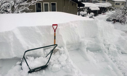 スコップが埋まるくらいの雪