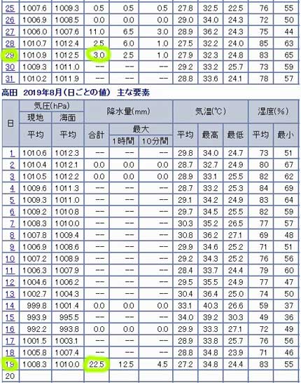 7月29日以来21日ぶりの雨