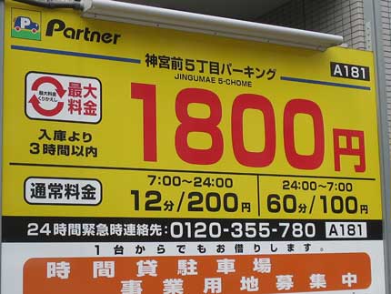 東京山手線内は、駐車場料金が高い