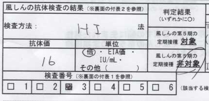 私の風疹抗体検査の結果は、陽性