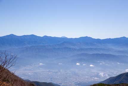 富士山、南アルプスの北岳、間ノ岳と日本の1，2，3位の山を一望