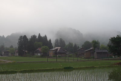 朝靄の中の高柳荻ノ島地区